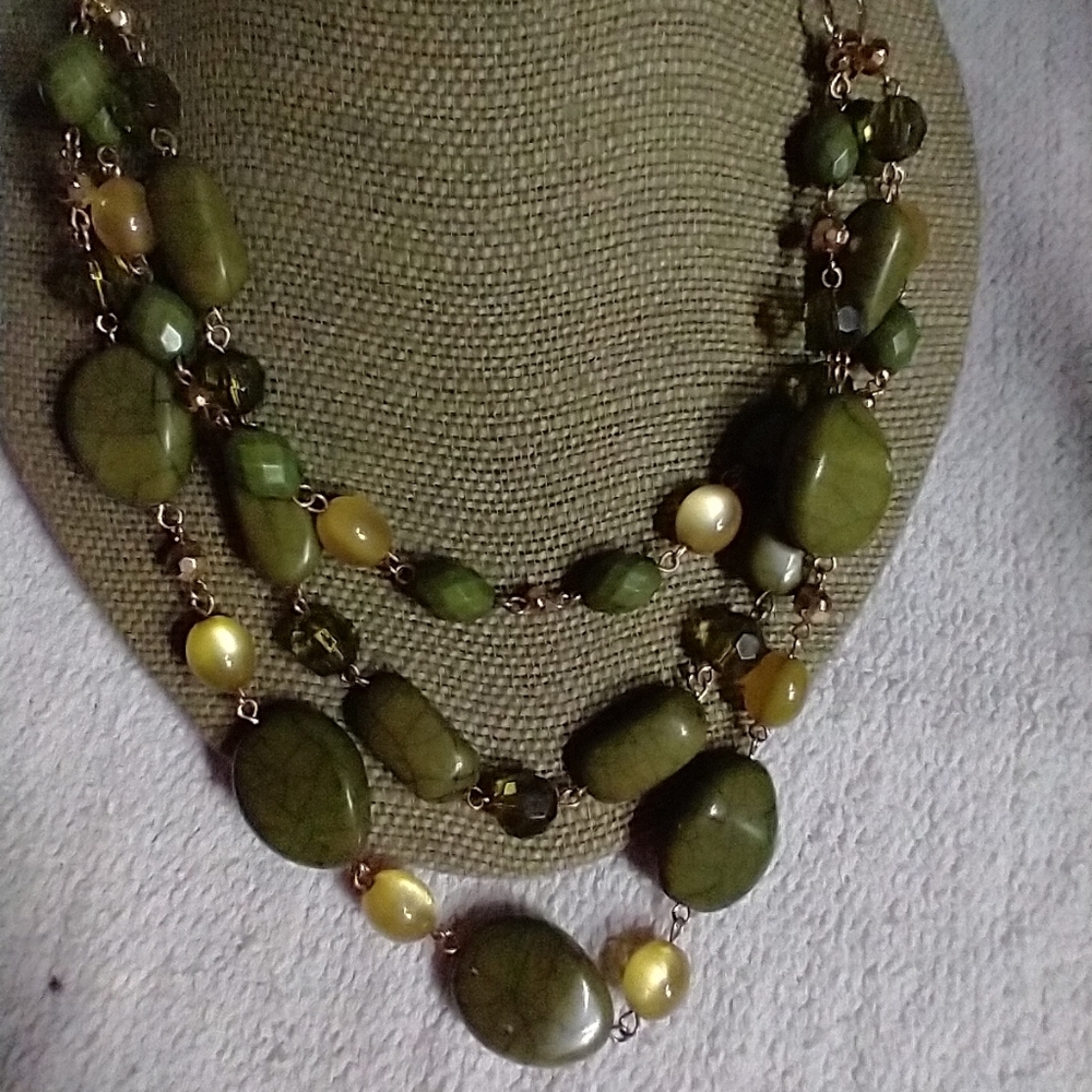 Vintage Green Three Row Necklace